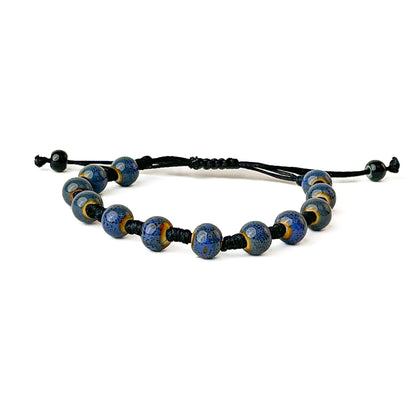 brățară ceramică navy reglabilă handmade pe șnur negru