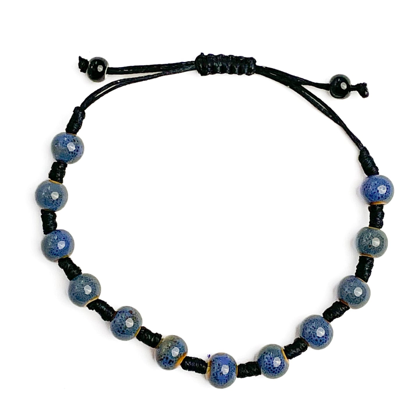 brățară ceramică navy reglabilă handmade pe șnur negru