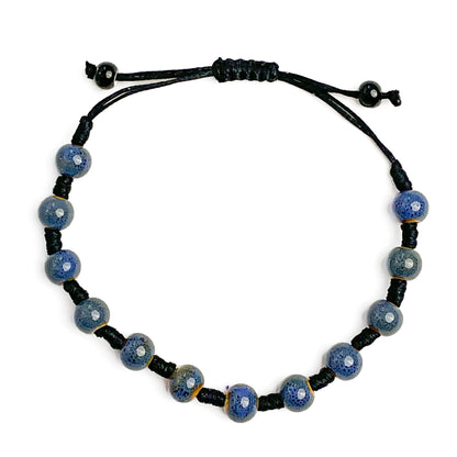 brățară ceramică navy reglabilă handmade pe șnur negru