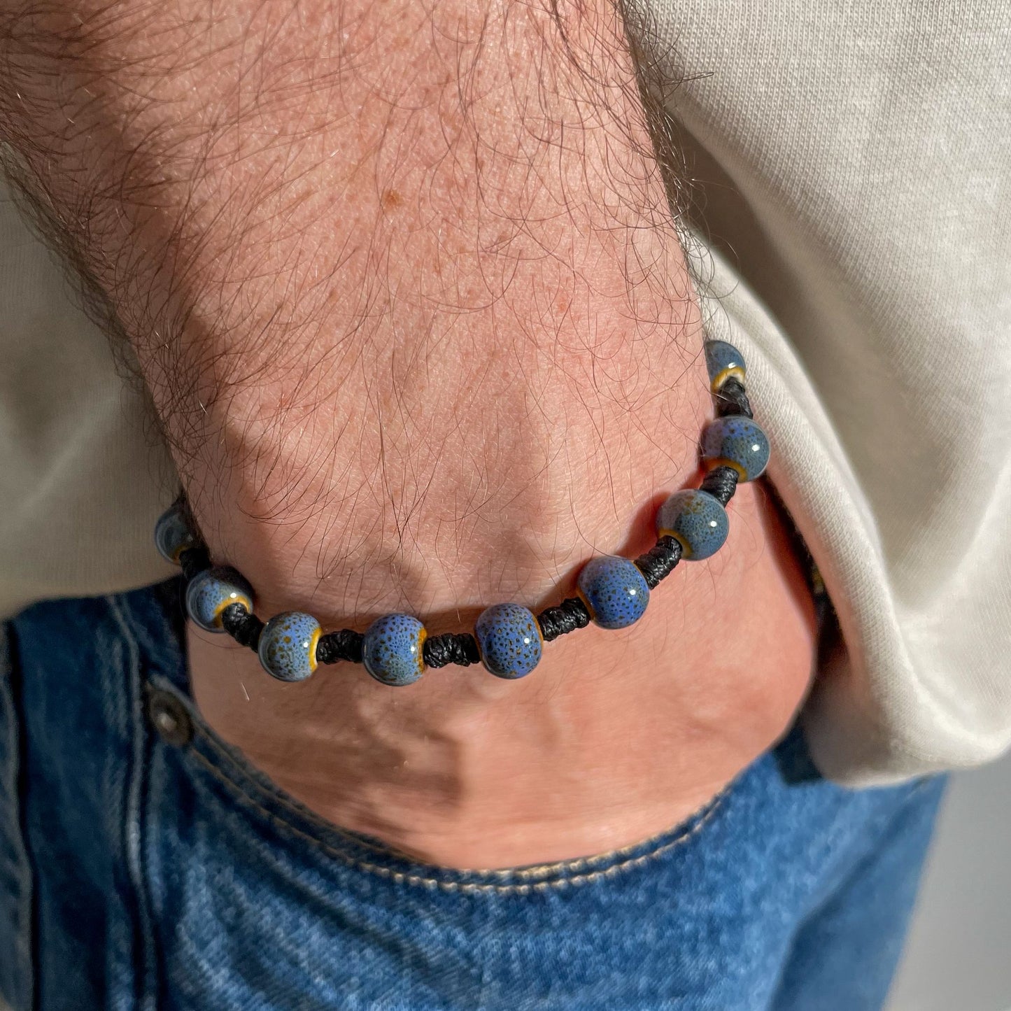 brățară ceramică navy reglabilă handmade pe șnur negru
