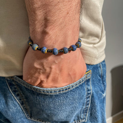 brățară ceramică navy reglabilă handmade pe șnur negru