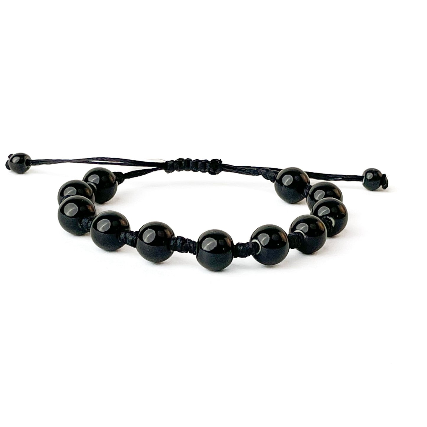 brățară ceramică neagră 10mm reglabilă handmade pe șnur negru