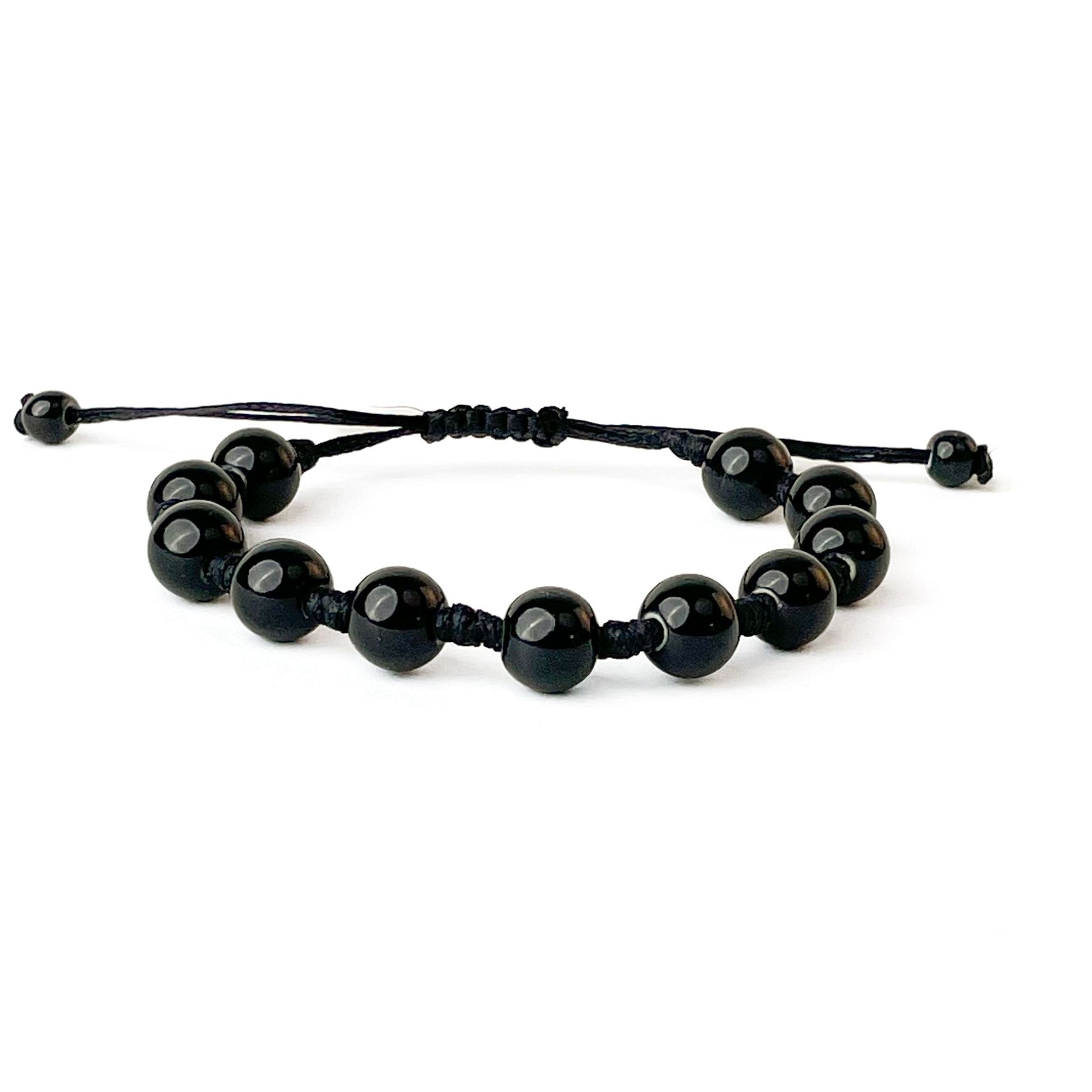 brățară ceramică neagră 10mm reglabilă handmade pe șnur negru