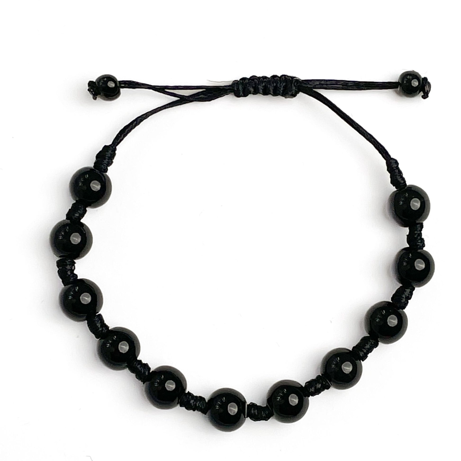 brățară ceramică neagră 10mm reglabilă handmade pe șnur negru