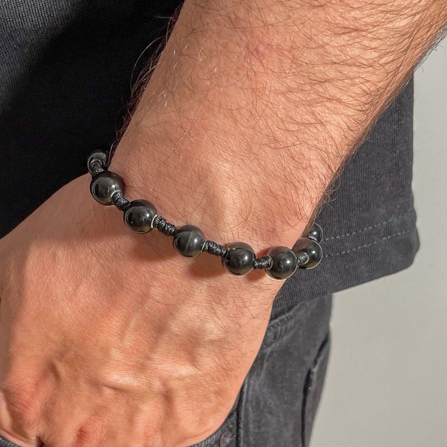 brățară ceramică neagră 10mm reglabilă handmade pe șnur negru
