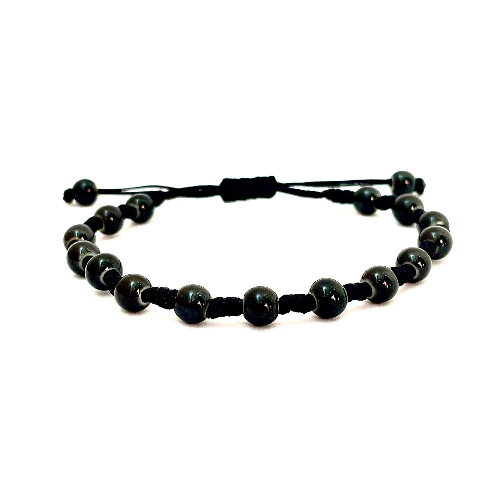 brățară ceramică neagra 6mm reglabilă handmade pe șnur negru
