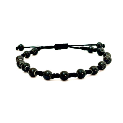 brățară ceramică neagra 6mm reglabilă handmade pe șnur negru