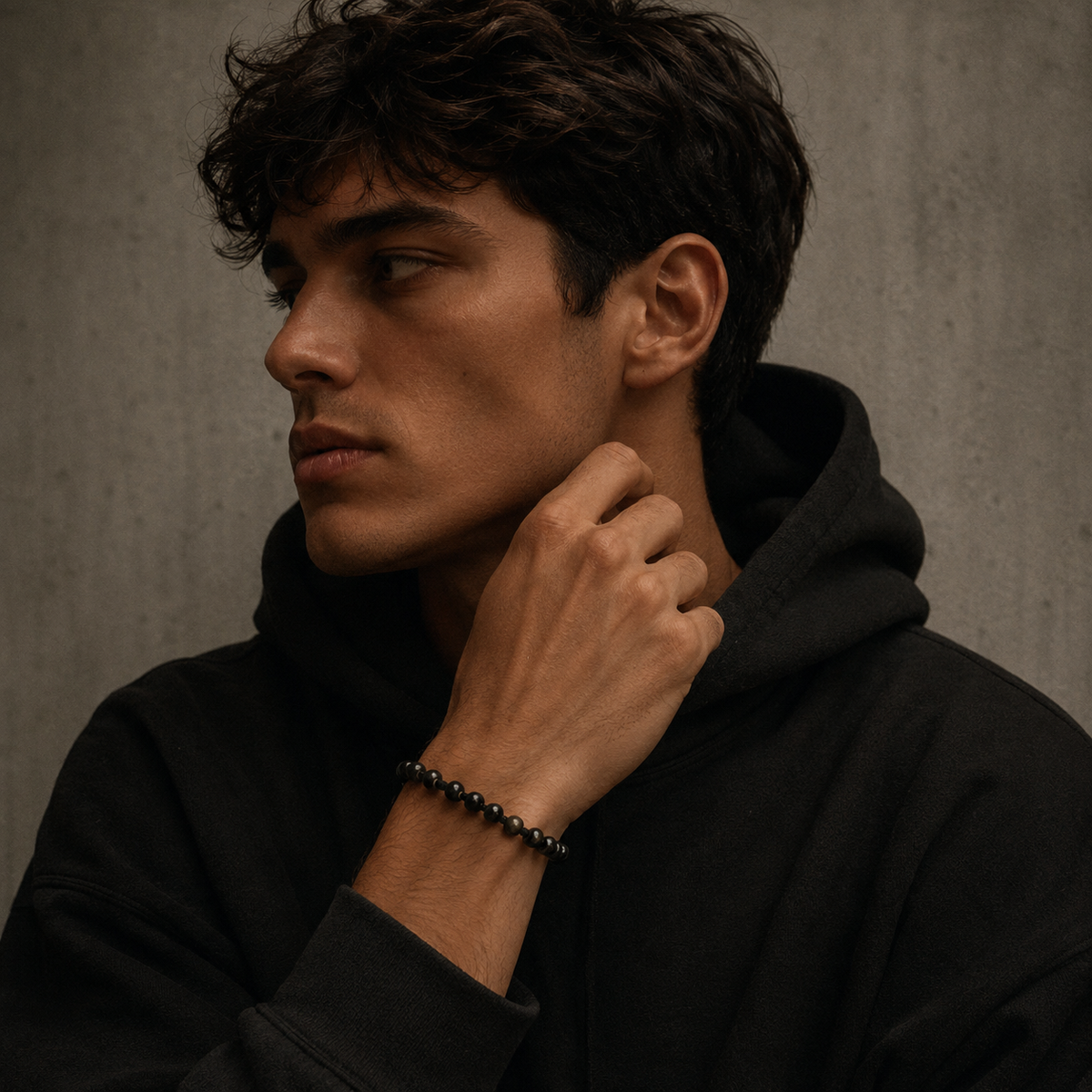 brățară ceramică neagra 6mm reglabilă handmade pe șnur negru