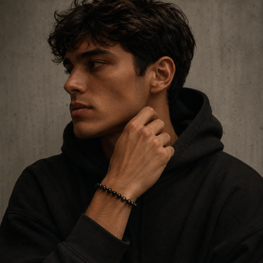 brățară ceramică neagra 6mm reglabilă handmade pe șnur negru