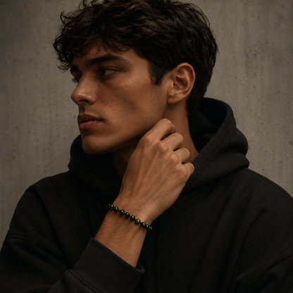 brățară ceramică neagra 6mm reglabilă handmade pe șnur negru