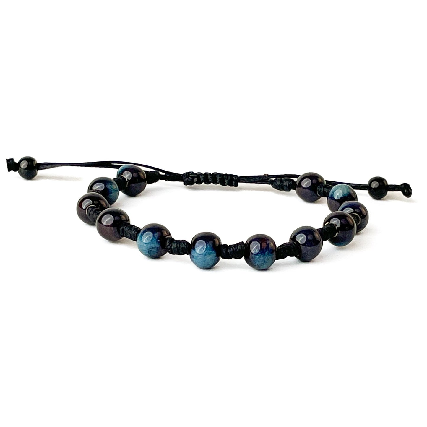 brățară ceramică negru albastru reglabilă handmade pe șnur negru