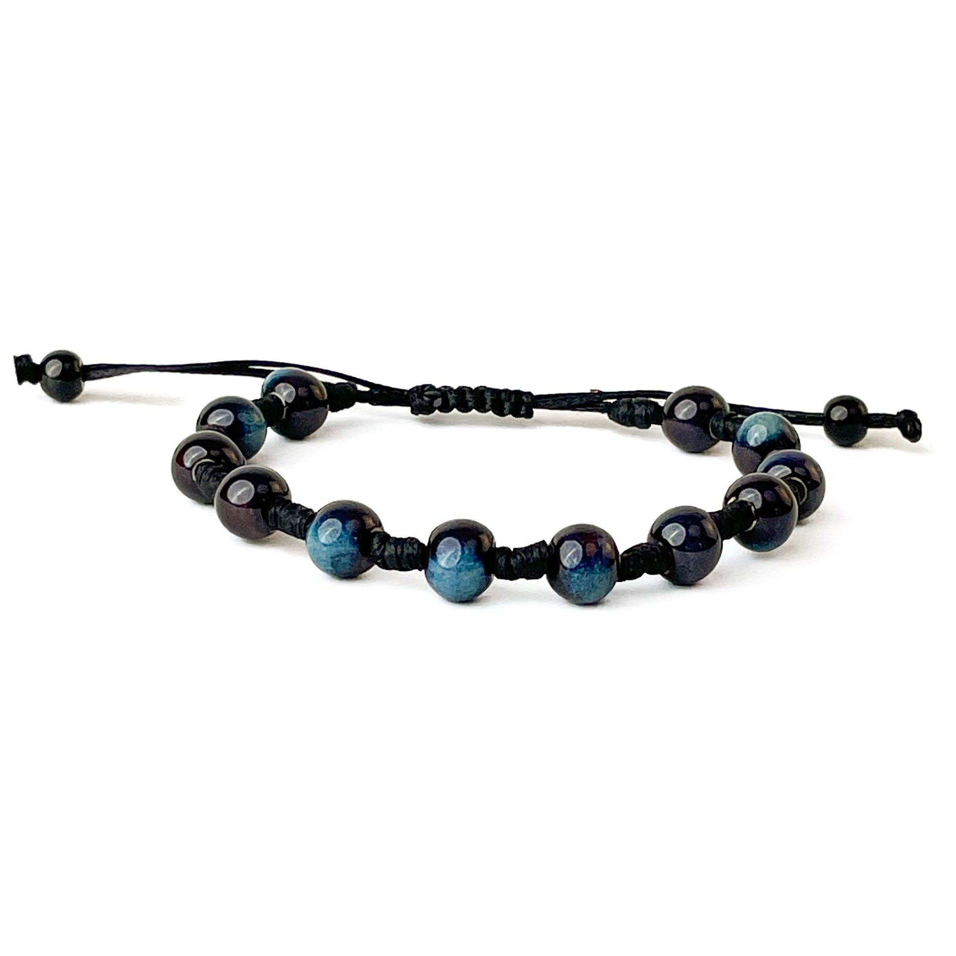 brățară ceramică negru albastru reglabilă handmade pe șnur negru