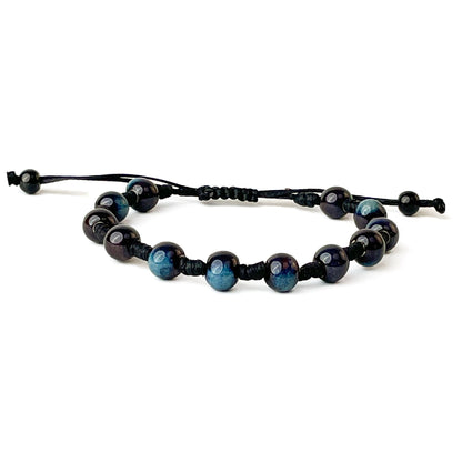brățară ceramică negru albastru reglabilă handmade pe șnur negru