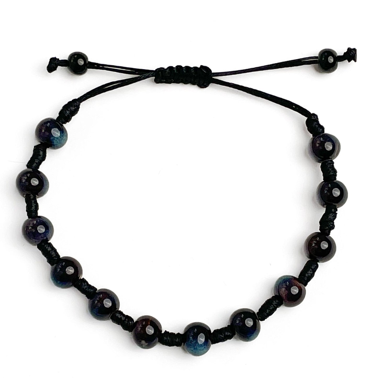 brățară ceramică negru albastru reglabilă handmade pe șnur negru