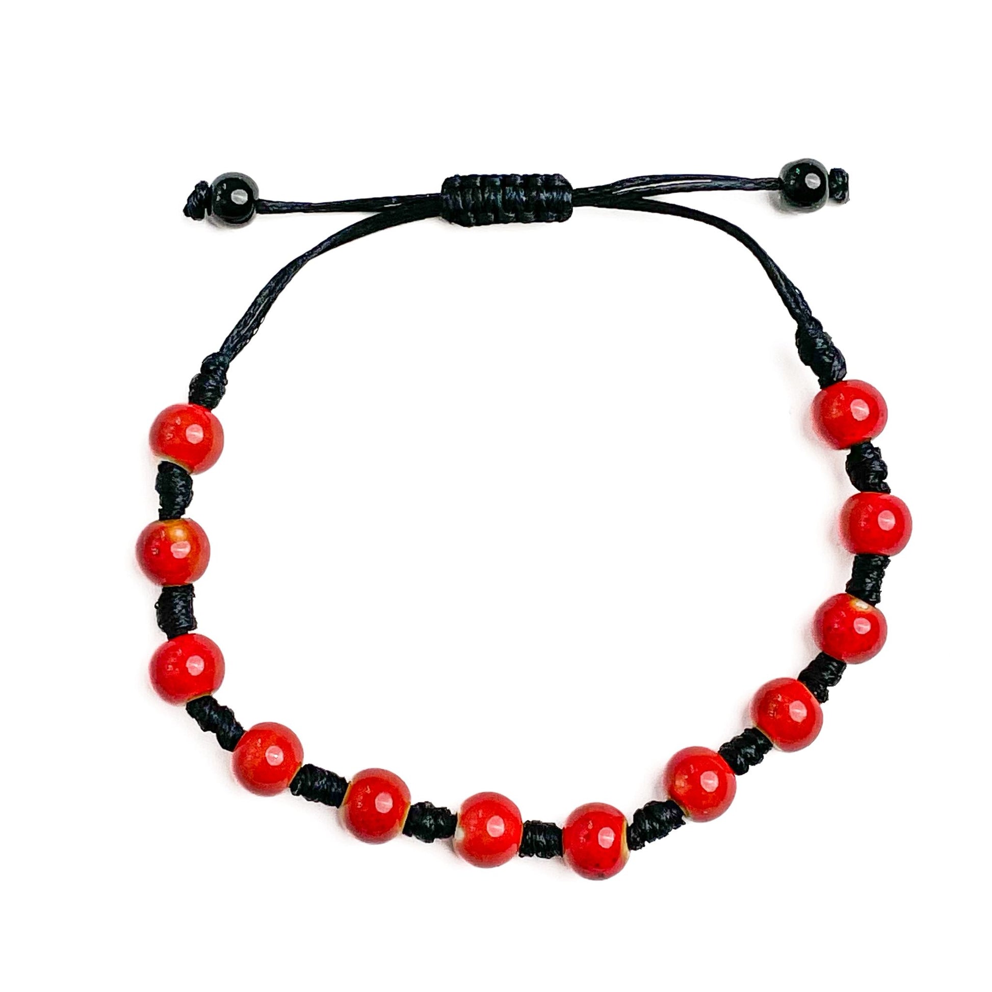 brățară ceramică roșie reglabilă handmade pe șnur negru