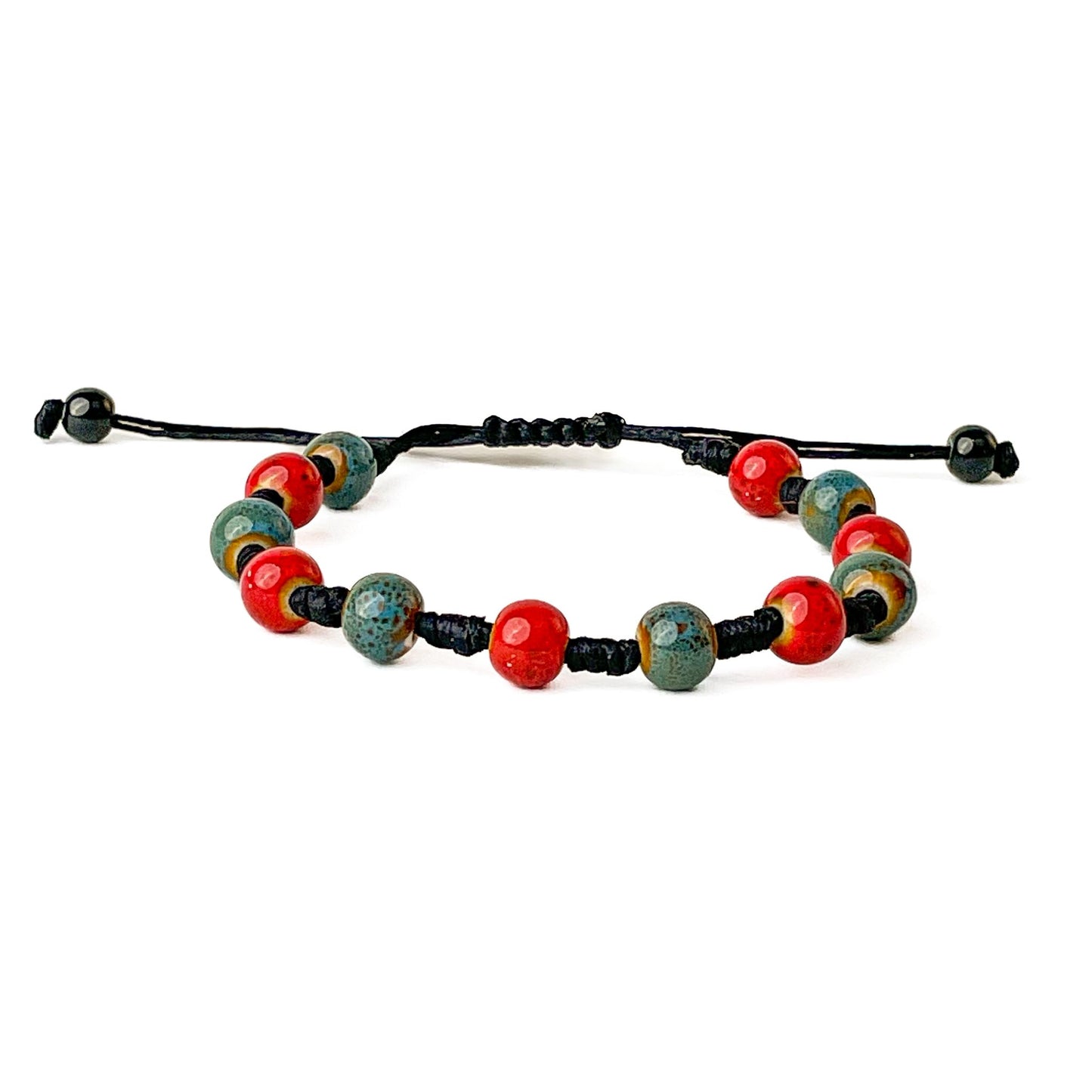 brățară ceramică roșu navy reglabilă handmade pe șnur negru