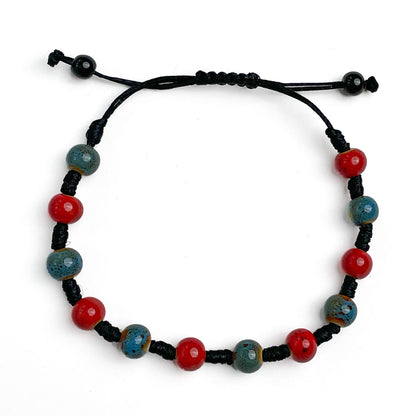 brățară ceramică roșu navy reglabilă handmade pe șnur negru