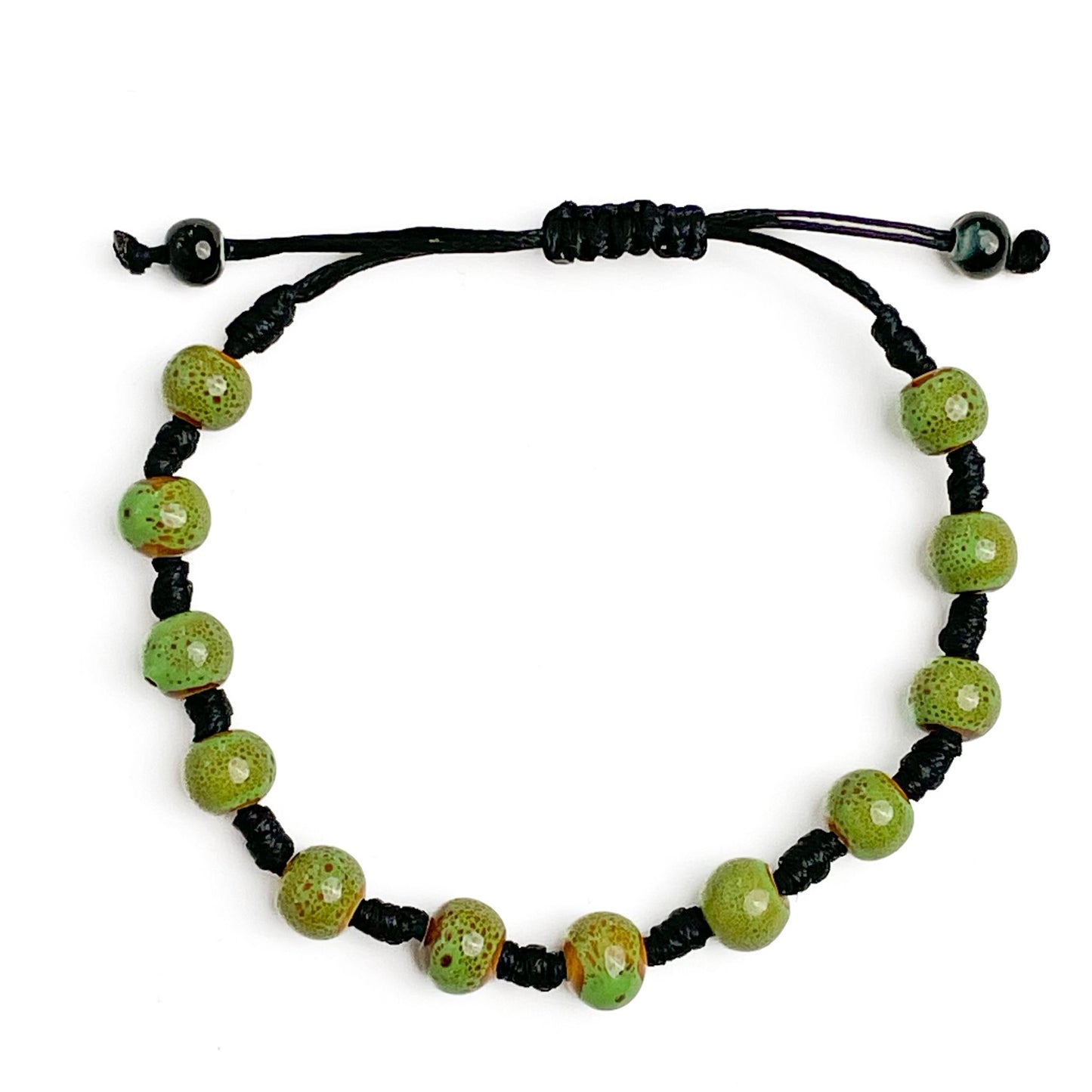 brățară ceramică verde reglabilă handmade pe șnur negru