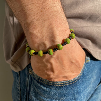 brățară ceramică verde reglabilă handmade pe șnur negru