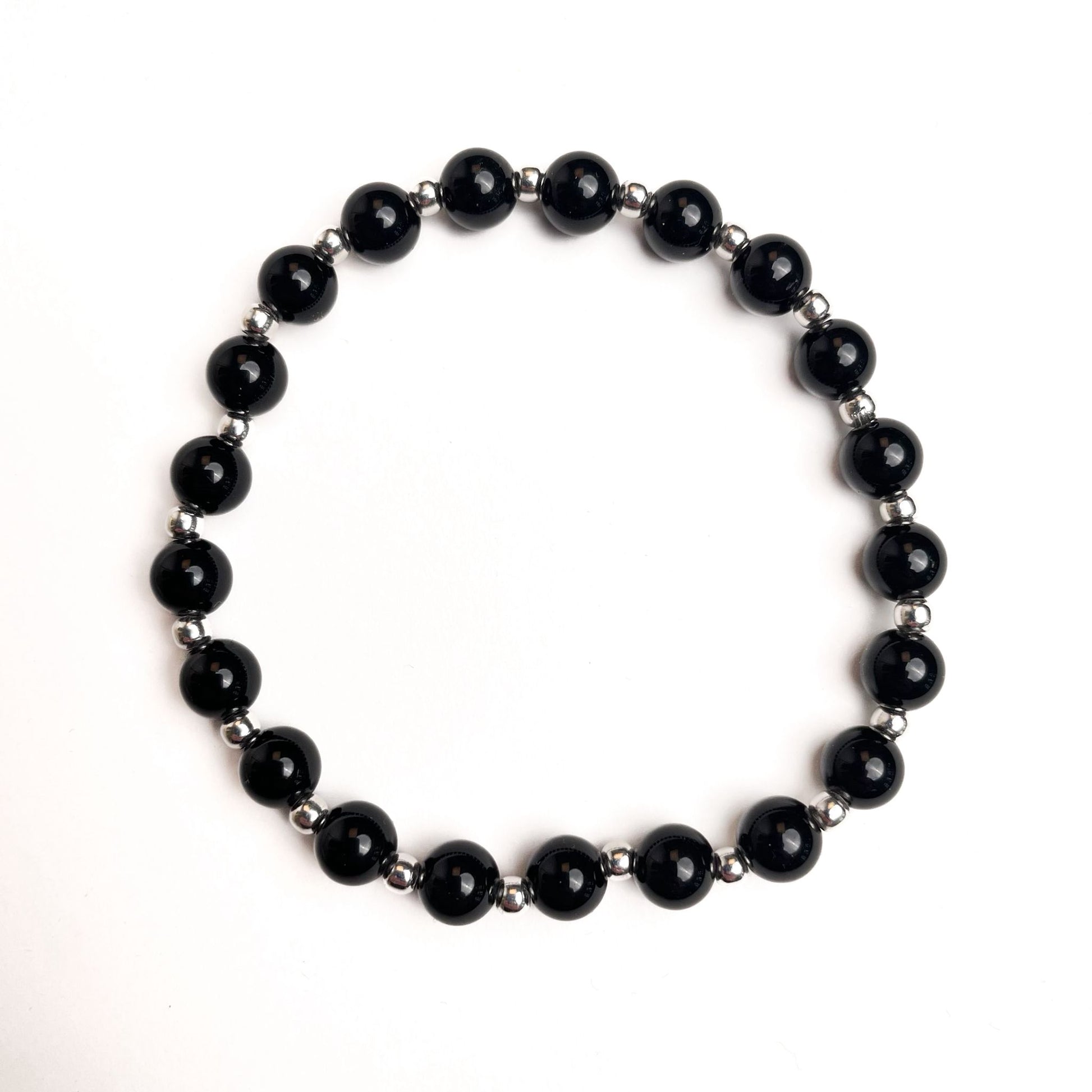 Onix negru cu bile din argint 925, 6 mm, unisex