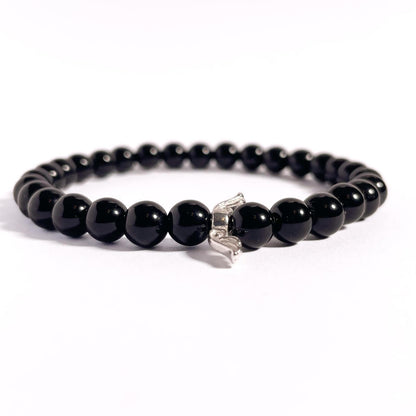 Brățară Onix negru cu element central din argint 925, 6 mm