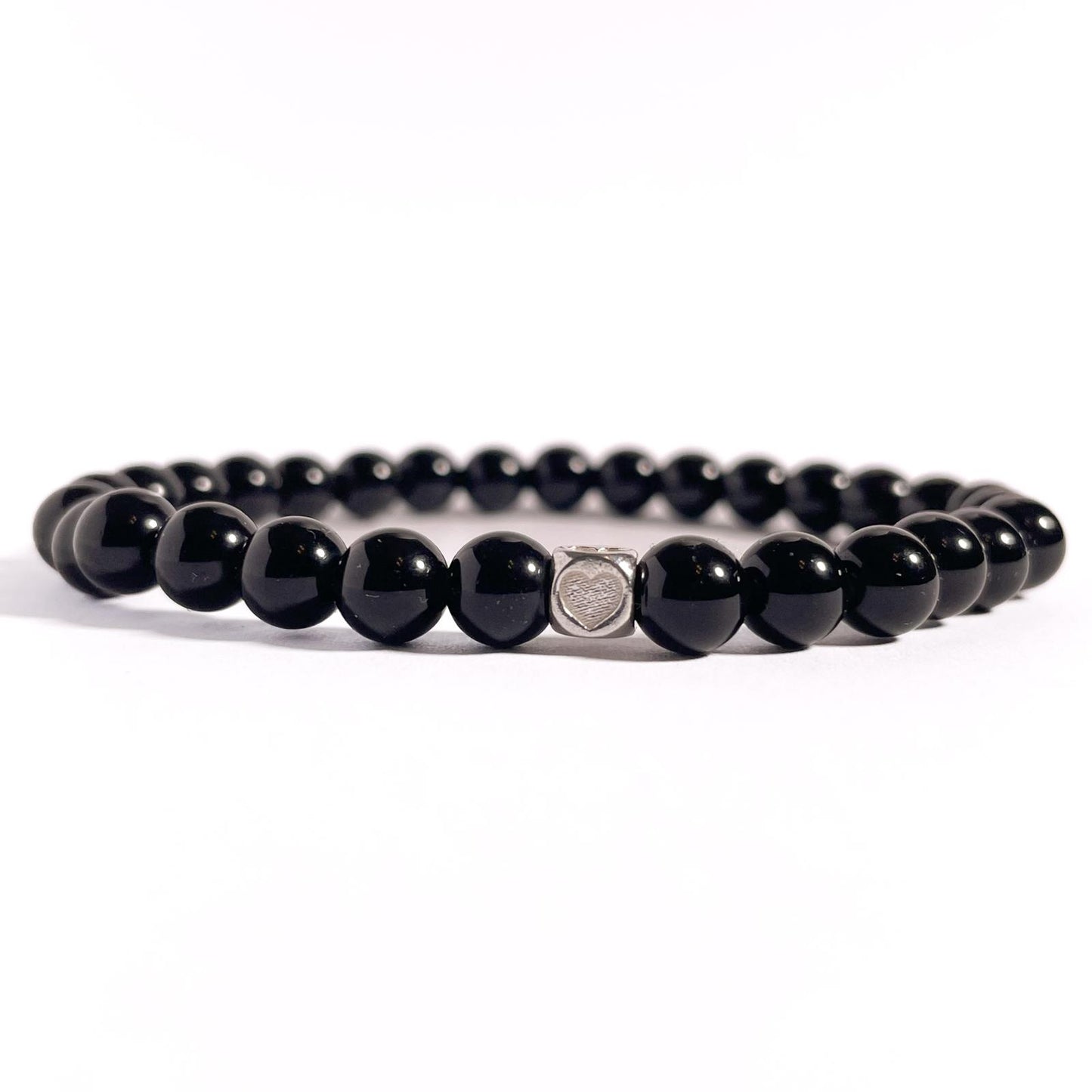 Brățară Onix negru cu element inimă din argint 925, 6 mm
