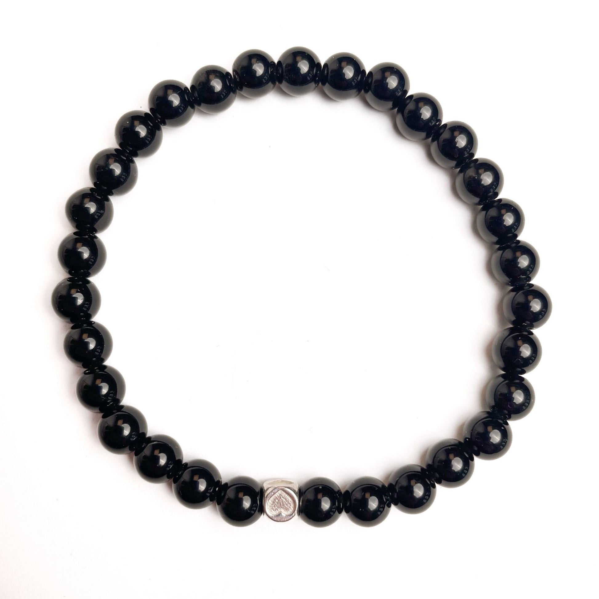 Brățară Onix negru cu element inimă din argint 925, 6 mm