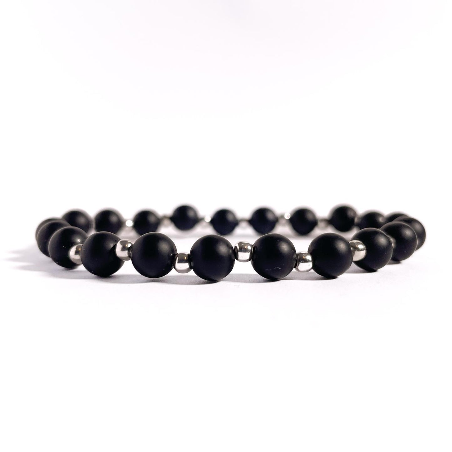 Onix mat cu bile din argint 925, 6 mm, unisex
