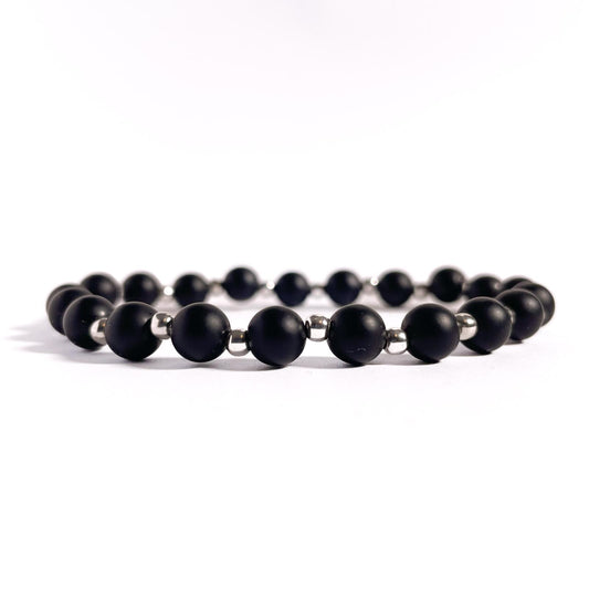 Onix mat cu bile din argint 925, 6 mm, unisex