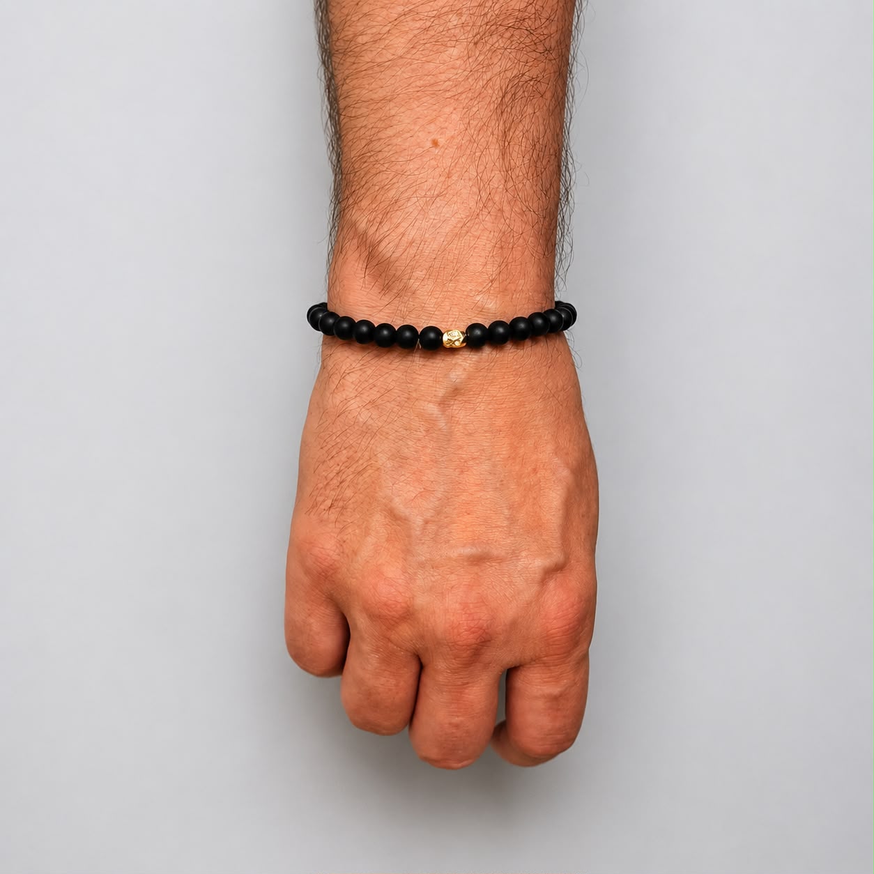 Brățară Onix Mat cu element skull din argint 925 și bilă de 6 mm