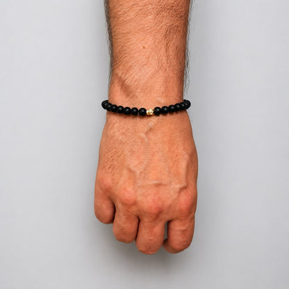 Brățară Onix Mat cu element skull din argint 925 și bilă de 6 mm