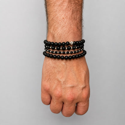 Brățară Onix Mat cu element skull din argint 925 și bilă de 6 mm