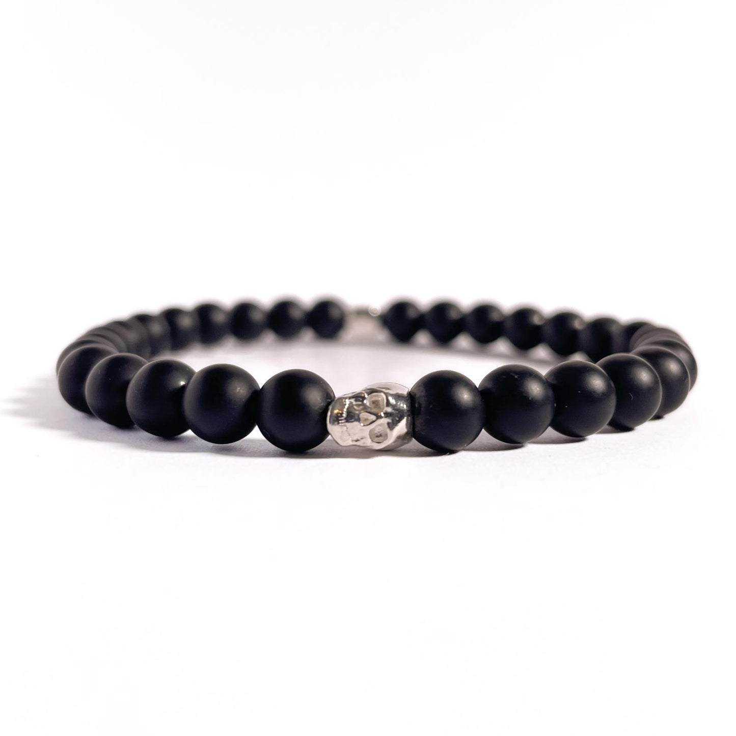 Brățară Onix Mat cu element skull din argint 925 și bilă de 4 mm
