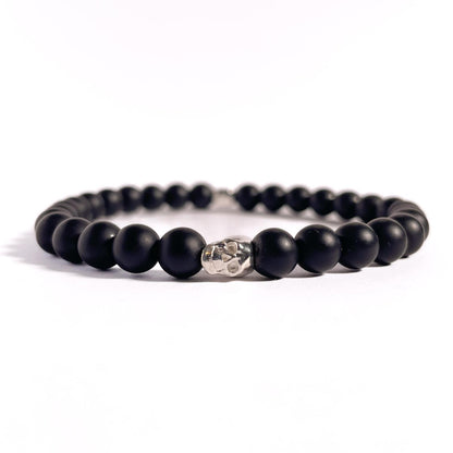 Brățară Onix Mat cu element skull din argint 925 și bilă de 4 mm