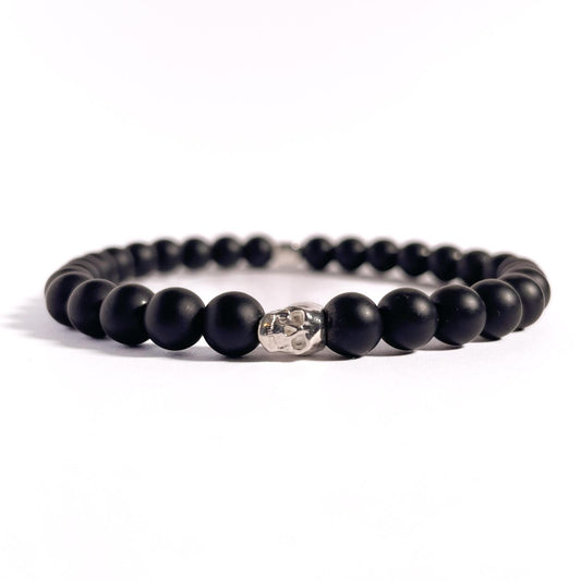 Brățară Onix Mat cu element skull din argint 925 și bilă de 4 mm