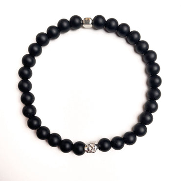 Brățară Onix Mat cu element skull din argint 925 și bilă de 4 mm