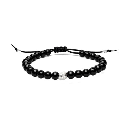 Brățară Onix negru cu element skull din argint 925 pe șnur reglabil