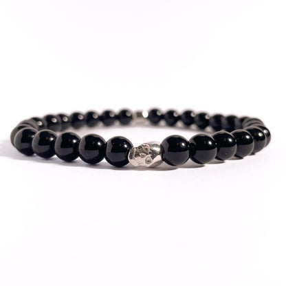 Brățară Onix cu element skull din argint 925 și bilă de 4 mm