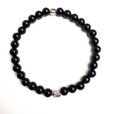 Brățară Onix cu element skull din argint 925 și bilă de 4 mm