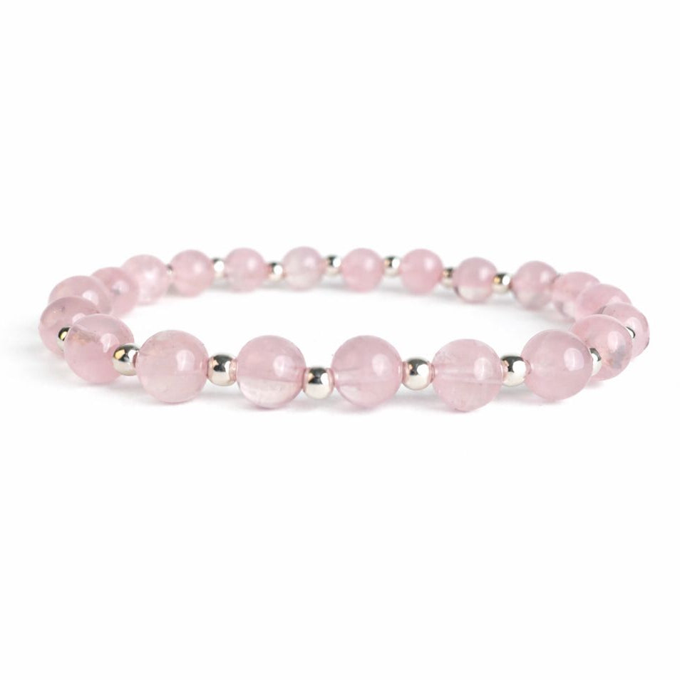 Brățară Quartz Roz cu bile din argint 925, elastică, pentru femei