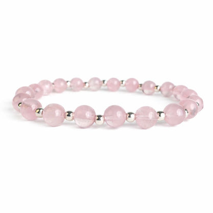 Brățară Quartz Roz cu bile din argint 925, elastică, pentru femei