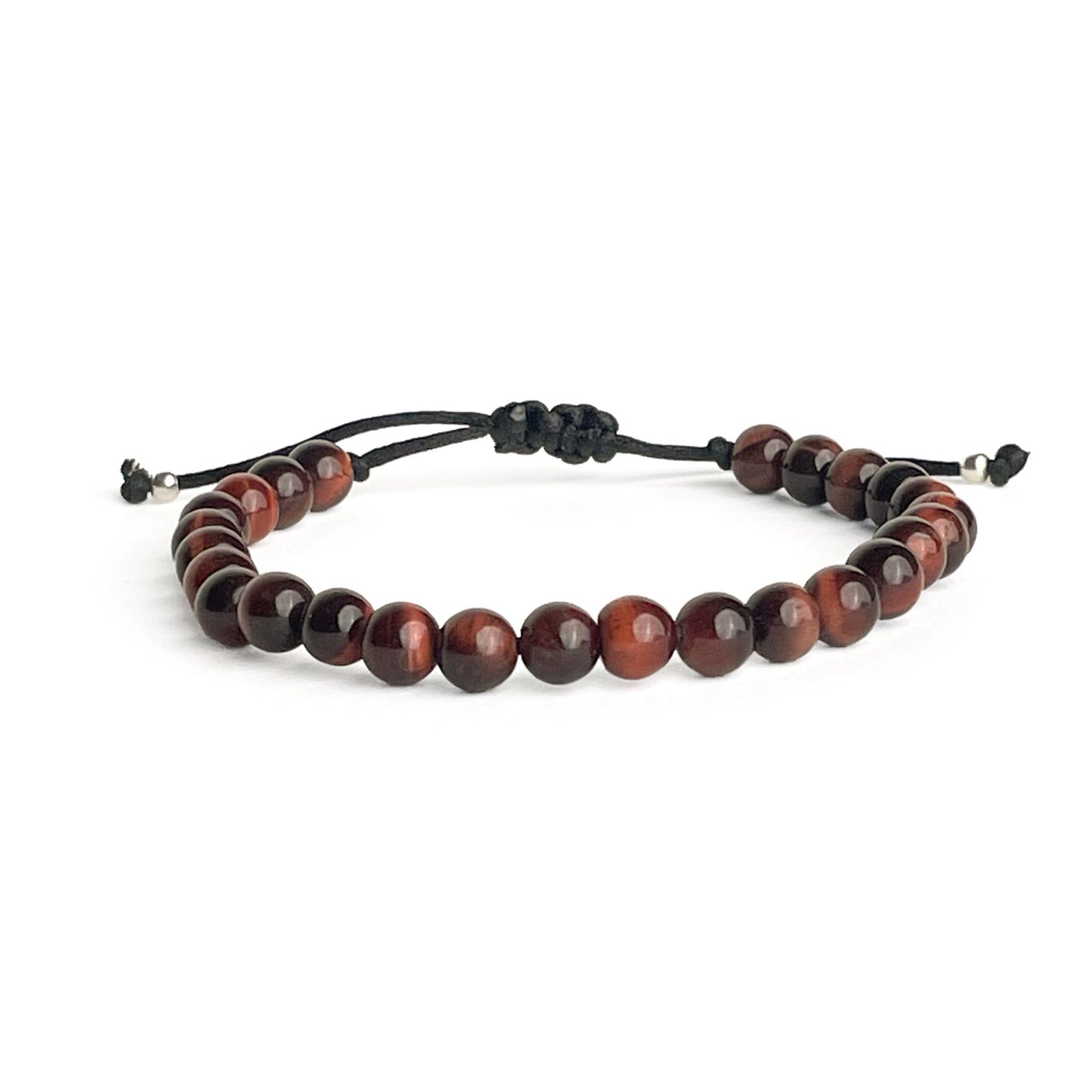 Brățară Red Tiger cu pietre naturale de 6 mm și două bile din argint 925 pe șnur reglabil