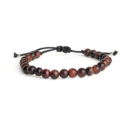 Brățară Red Tiger cu pietre naturale de 6 mm și două bile din argint 925 pe șnur reglabil