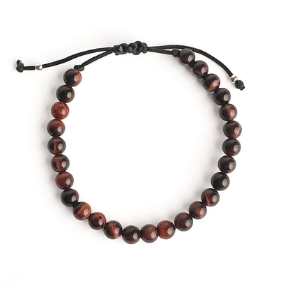 Brățară Red Tiger cu pietre naturale de 6 mm și două bile din argint 925 pe șnur reglabil
