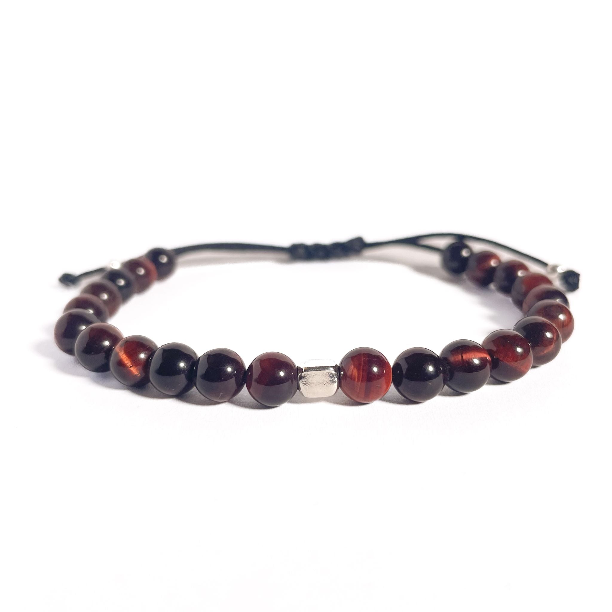 Brățară Red Tiger Eye 6 mm cu bilă din argint 925 pe șnur reglabil negru