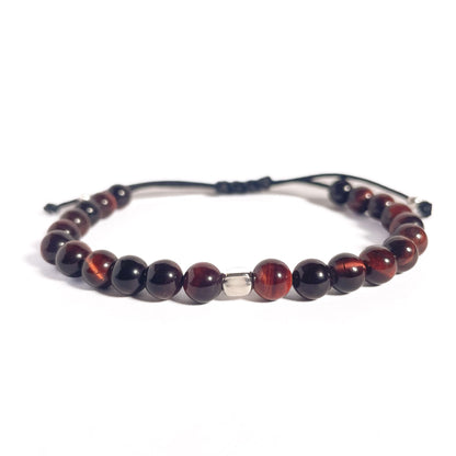 Brățară Red Tiger Eye 6 mm cu bilă din argint 925 pe șnur reglabil negru