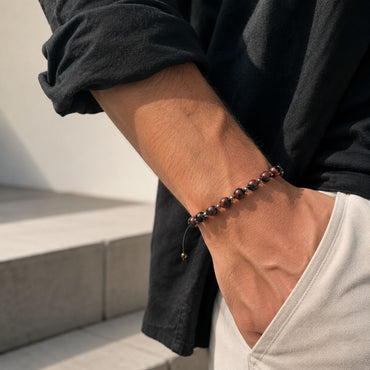 Brățară Tiger Eye cu bile din argint 925 pe șnur reglabil negru