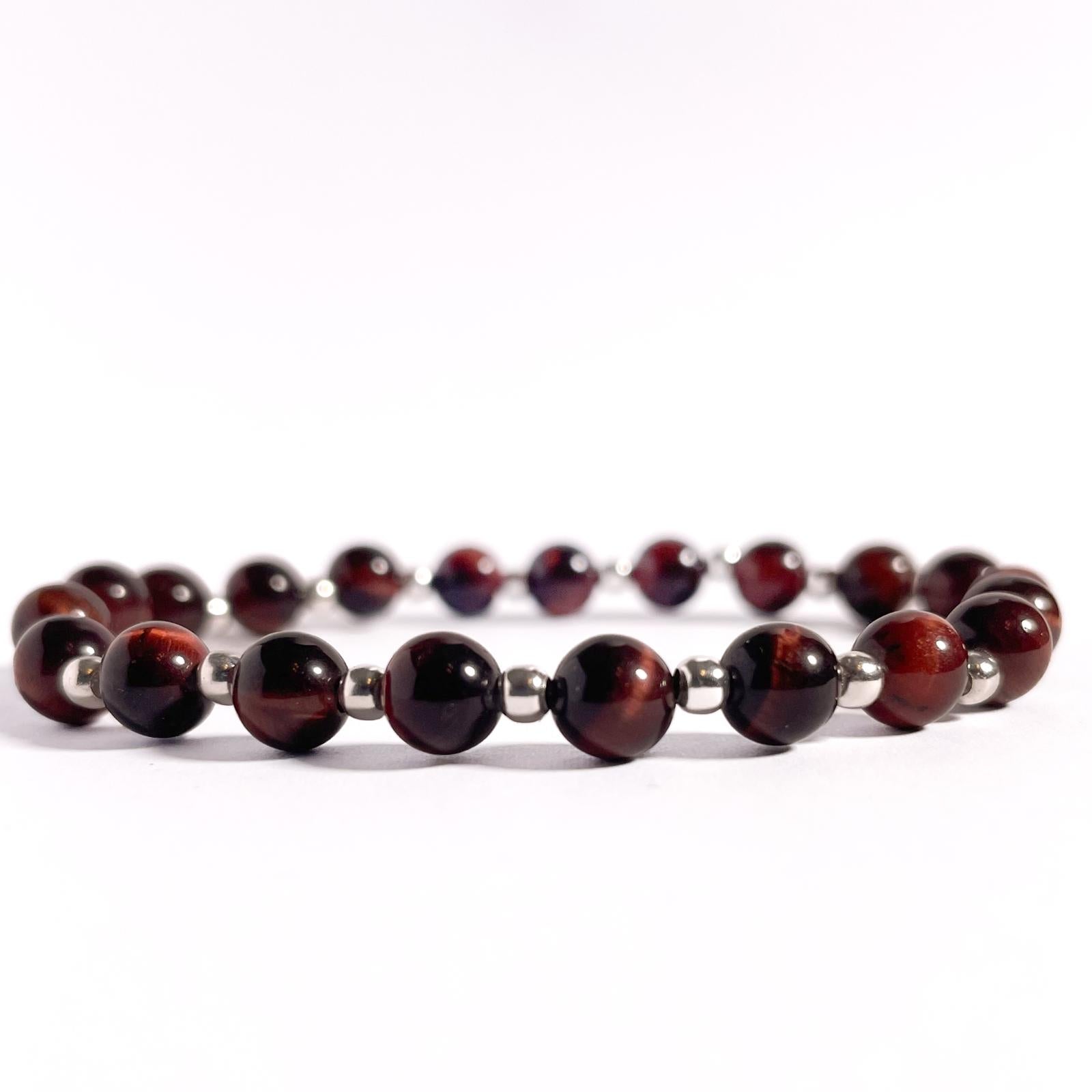 Brățară Red Tiger Eye cu bile din argint 925, 6 mm, unisex
