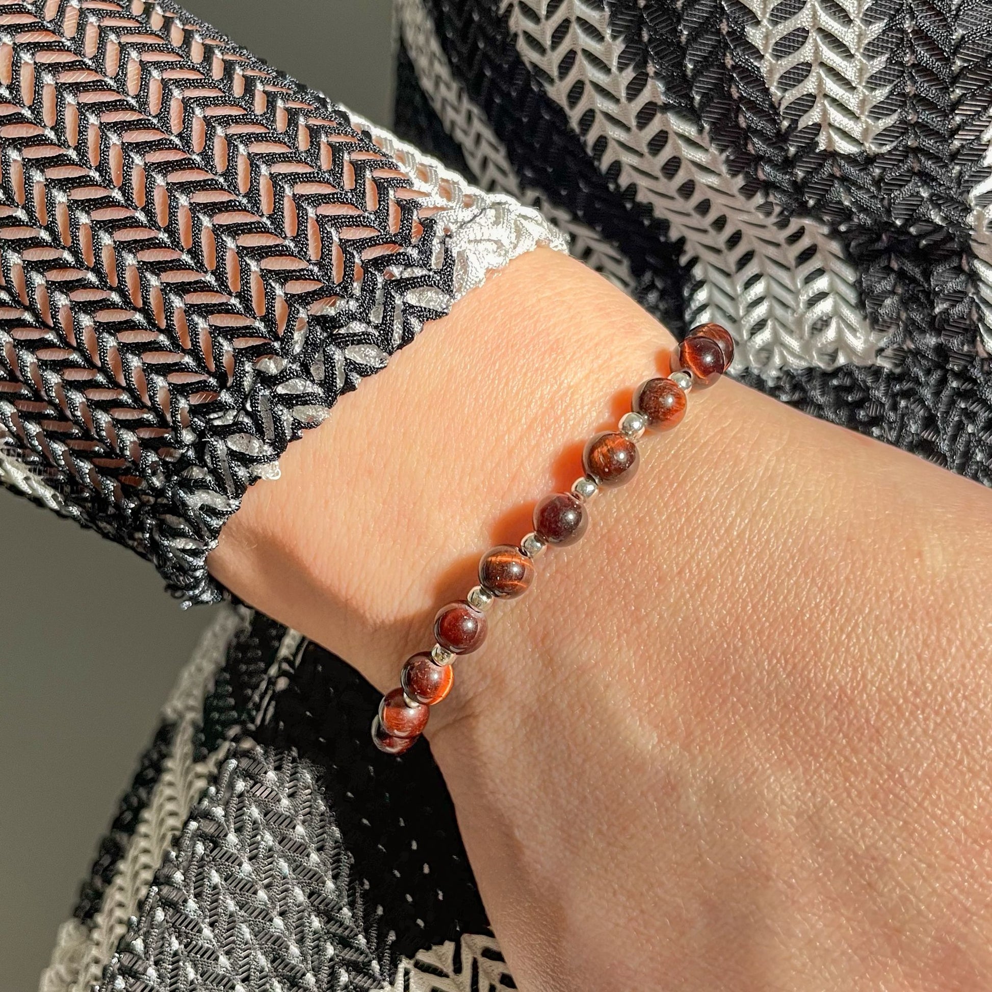 Brățară Red Tiger Eye cu bile din argint 925, 6 mm, unisex