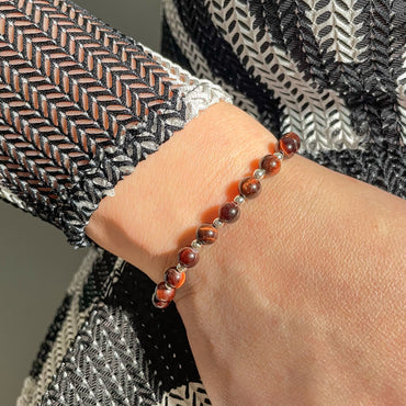 Brățară Red Tiger Eye cu bile din argint 925, 6 mm, unisex